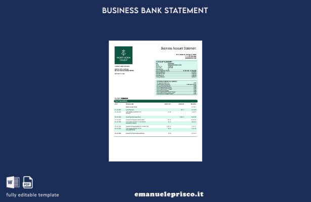 stile verificato Dichiarazione aziendale della Northern Trust Bank Modello Word 